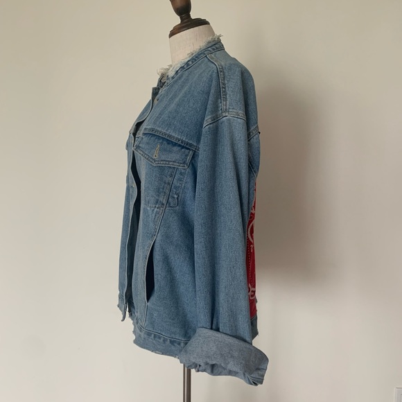 Oversized Denim Jacket with Bandana Print Back from Korea - Picture 2 of 13